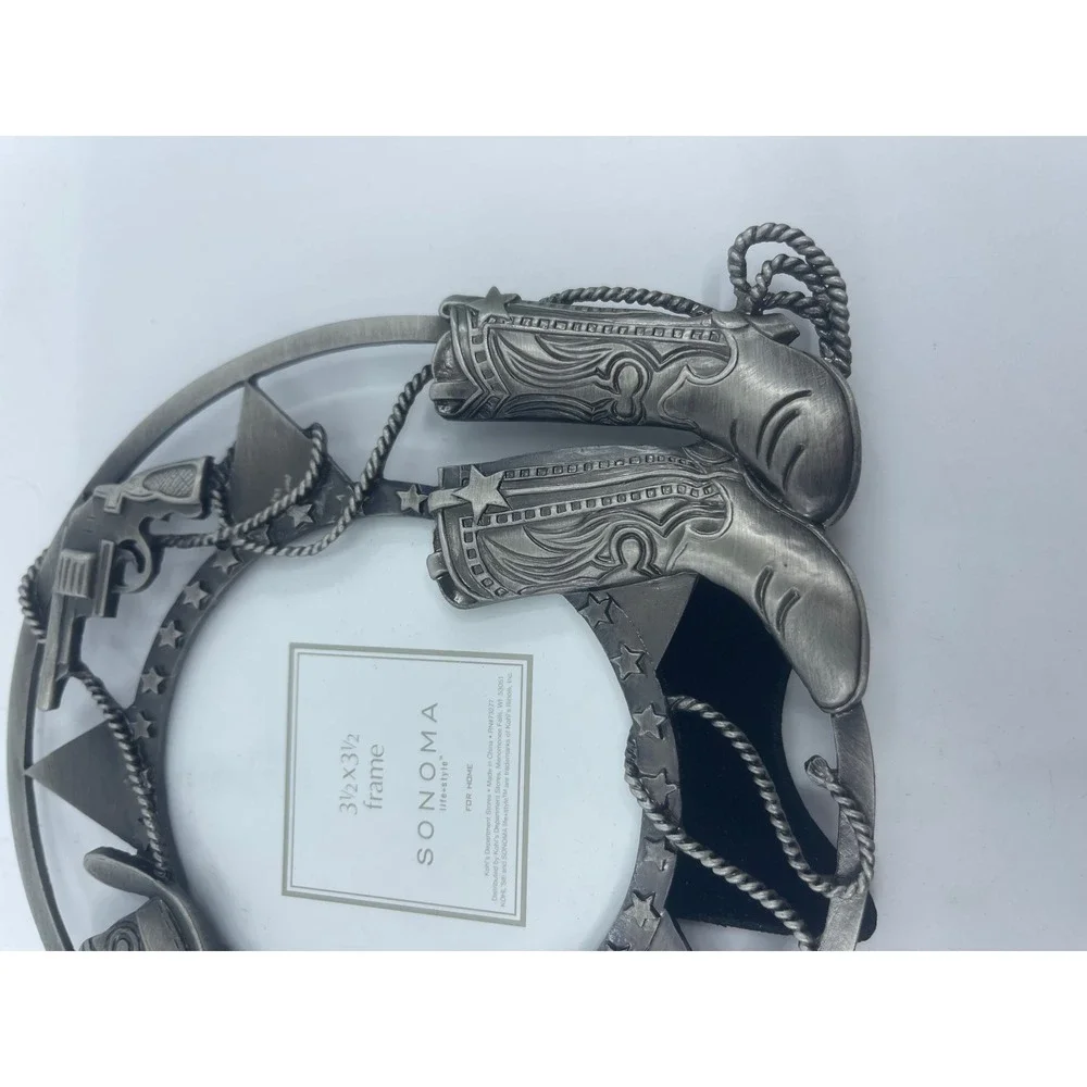 Sonoma Pewter Western Cowboy Boots Hat Pistol Photo‎ Frame 3.5x3.5